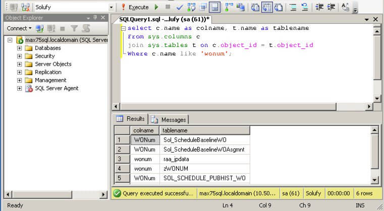 script IBM Maximo database SQL search