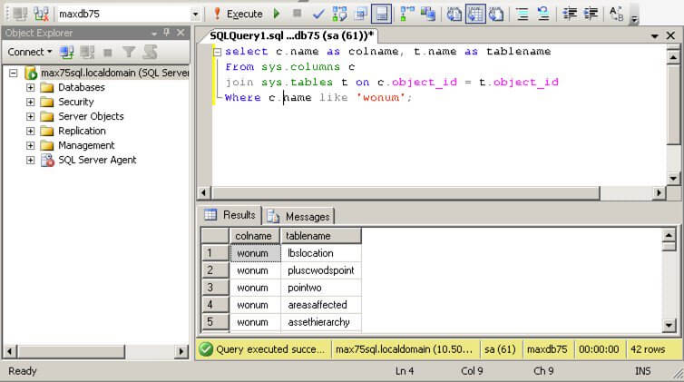 Sql Script IBM Maximo tables CMMS results