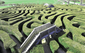 Bridge sitting over top of a maze 
