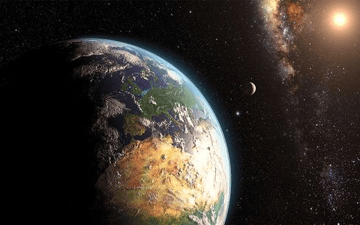 Earth with the moon and milky way in the background 