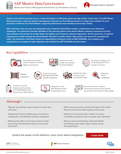 SAP Master Data Governance Retail and Fashion Management Extension by Prometheus Group