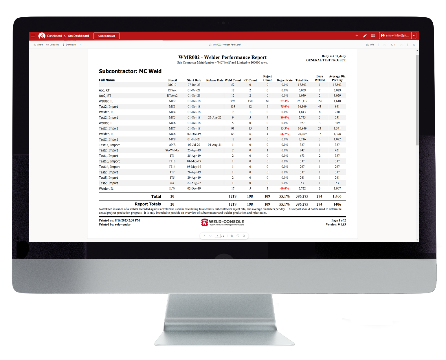 (Quality Reporting) Welder Performance (Desktop)