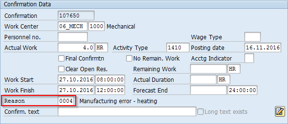 Manufacturing error code in SAP 