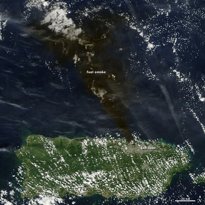 Aerial view of Caribbean Petroleum Refining Tank Explosion and Fire