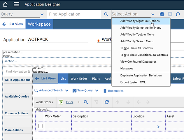 Adding/Modifying Signature in WOTRACK application for IBM Maximo