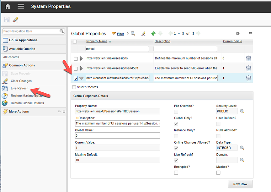 IBM Maximo System Properties