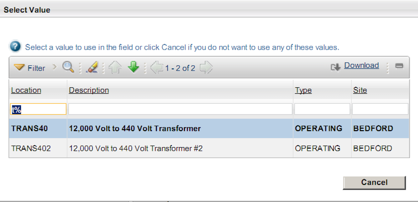 IBM Maximo CMMS Search Data Result