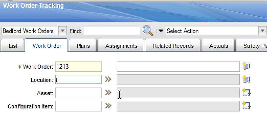 IBM Maximo Work Order Field