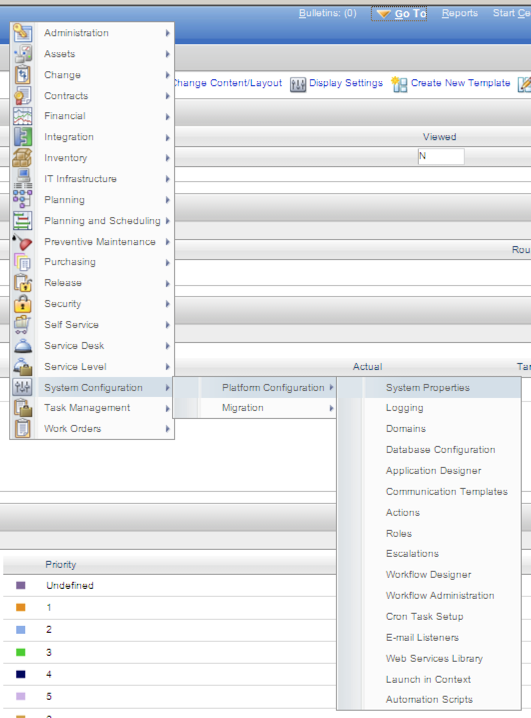 IBM Maximo CMMS System Configuration Menu