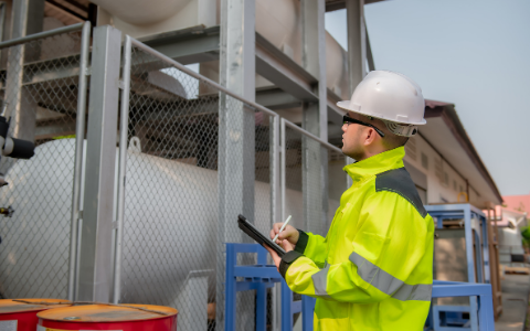 Maintenance technician evaluating tanks