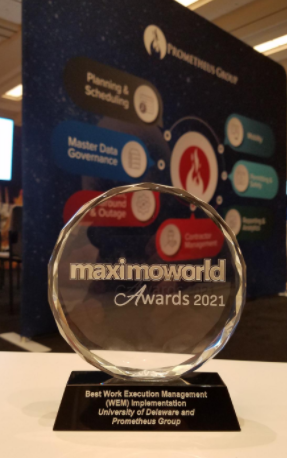 Prometheus Group's trophy for best work execution management implementation from MaximoWorld