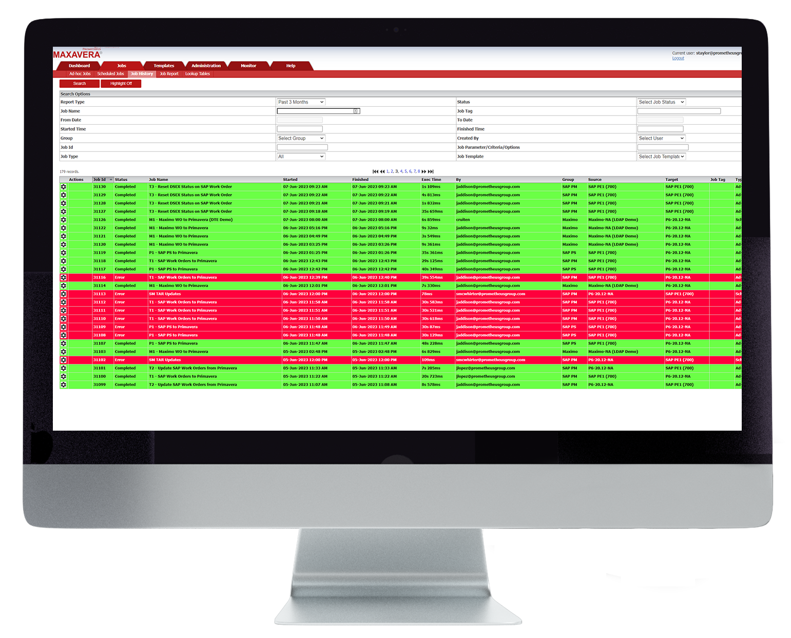 Maxavera Job History (Desktop)